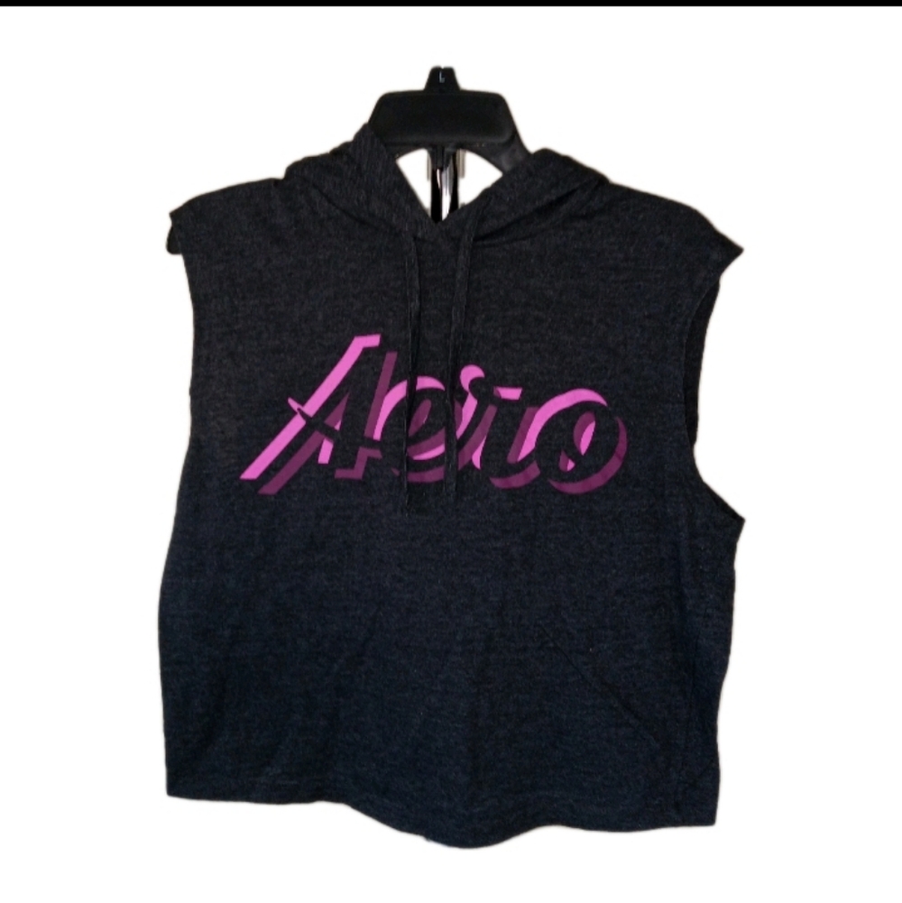 Aero Black Hooded Cropped Tank Top Medium